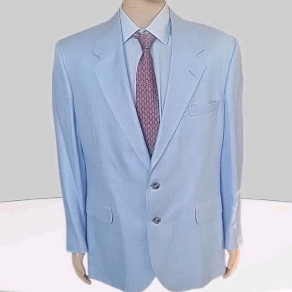 Ashford & Banks Blazer Mens 44 Light Blue Pure Silk Sport Coat Jacket USA Made